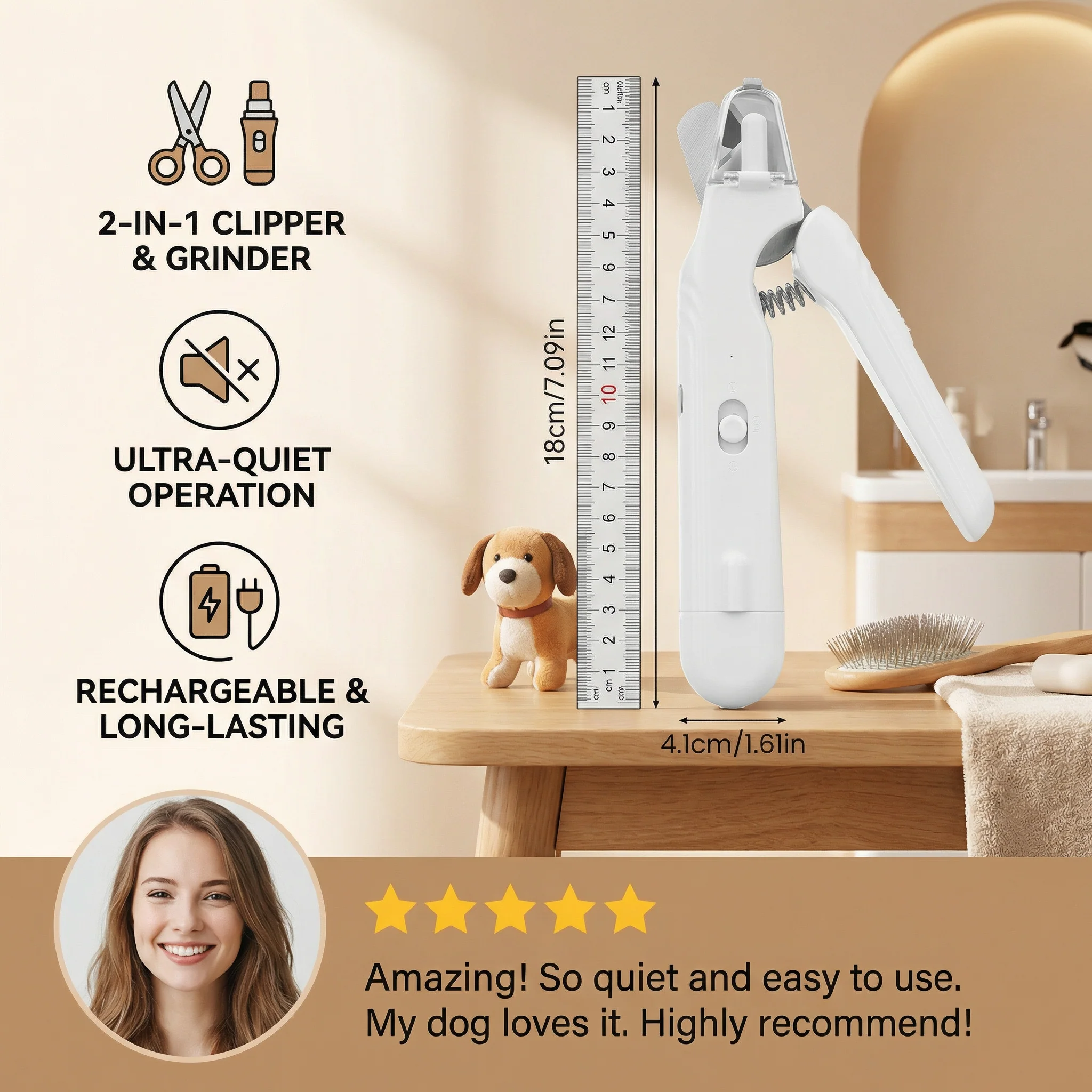 2-in-1 Professional Dog Nail Clipper & Grinder β Ultra-Quiet & Rechargeable - Image 2