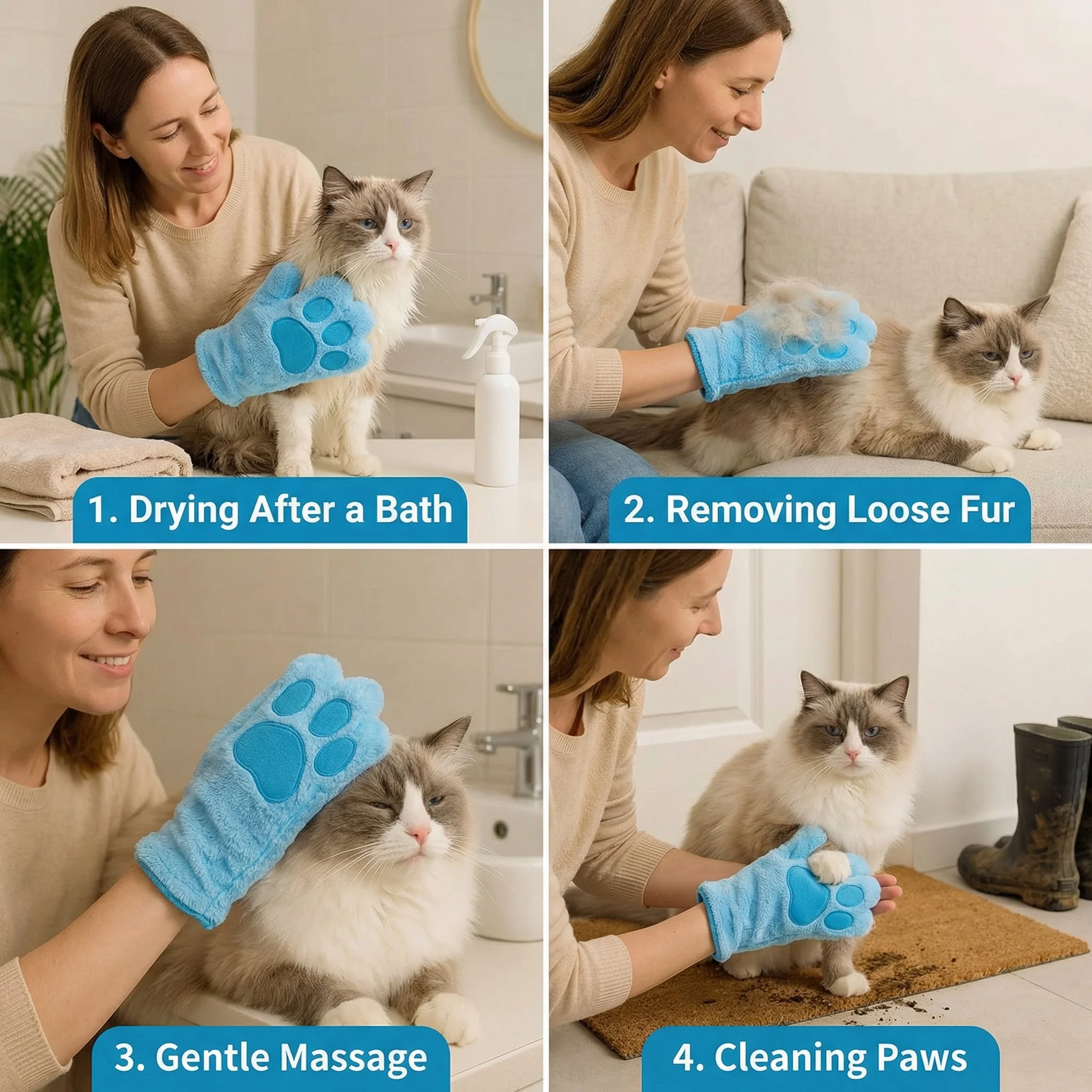 Animal care microfibre glove – dry bath towel & coat cleaning for cats - Image 4