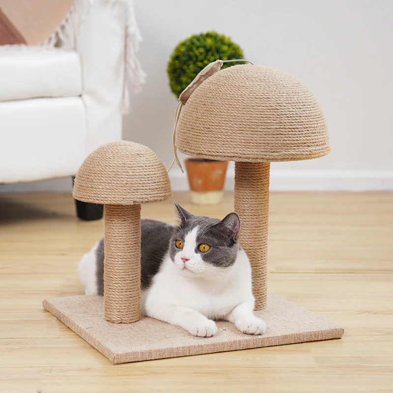Cat Mushroom Sisal Scratching Post with Bed - Image 2