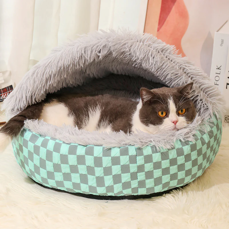Chequered 2in1 Cat Cave Bed - Image 4