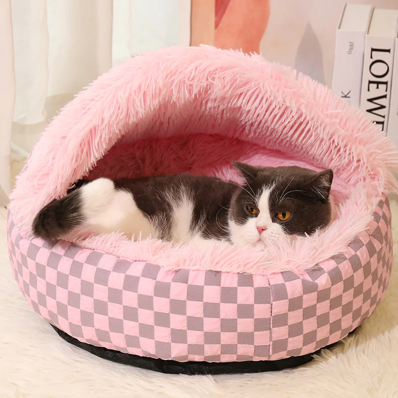 Chequered 2in1 Cat Cave Bed - Image 6