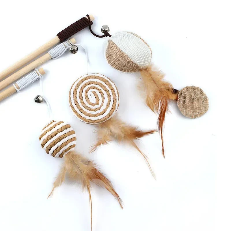 Colorful Wand Cat Toy with Wooden Handle - Image 3
