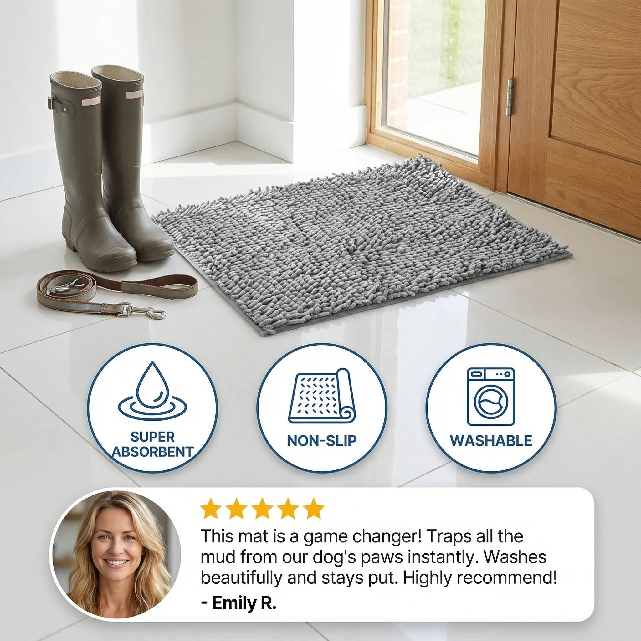 Dog Mud Mat – Super Absorbent, Non-Slip & Washable - Image 2