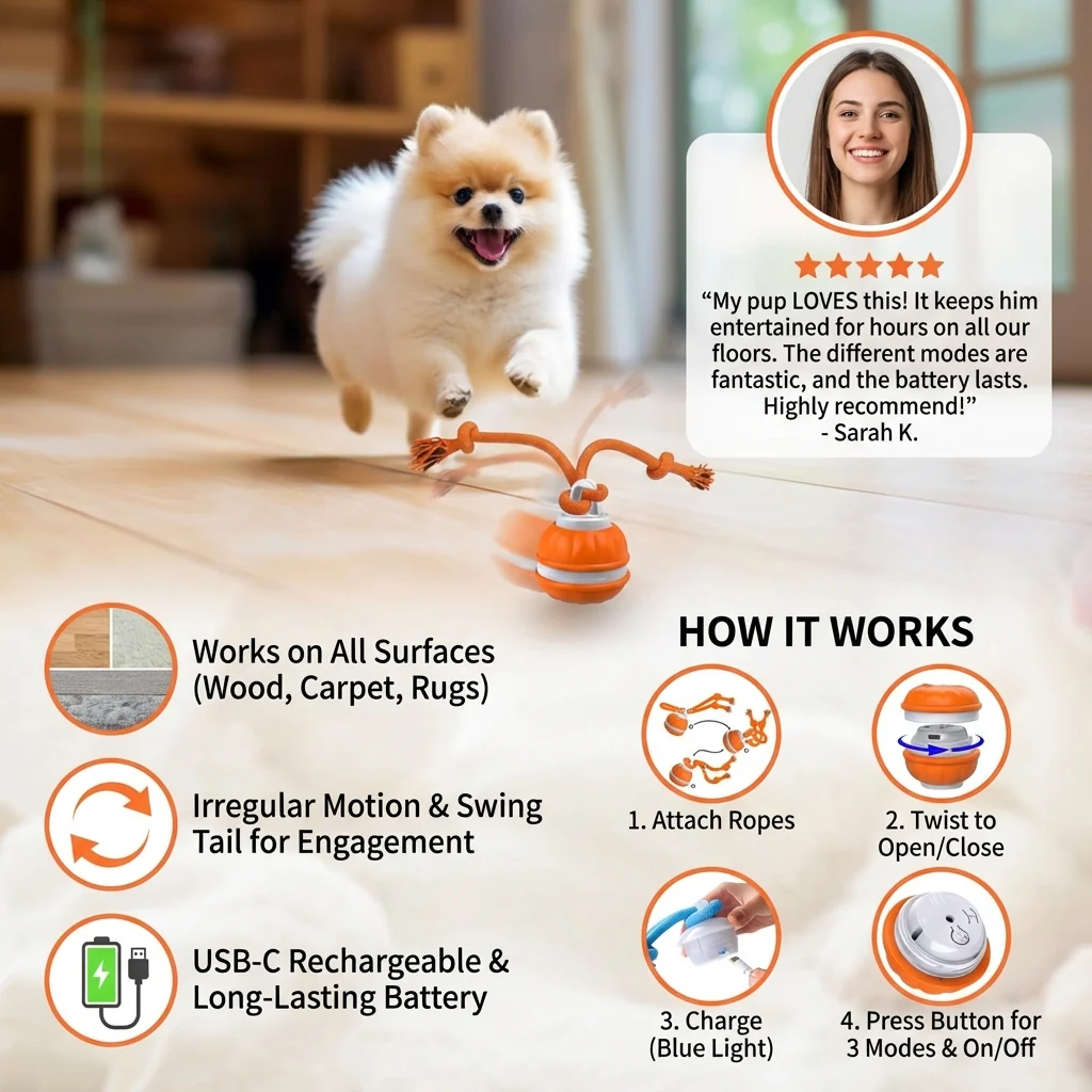 Durable Dog Play Ball with Motion Sensor and Tug Rope in Dog-Friendly Colours - Image 2