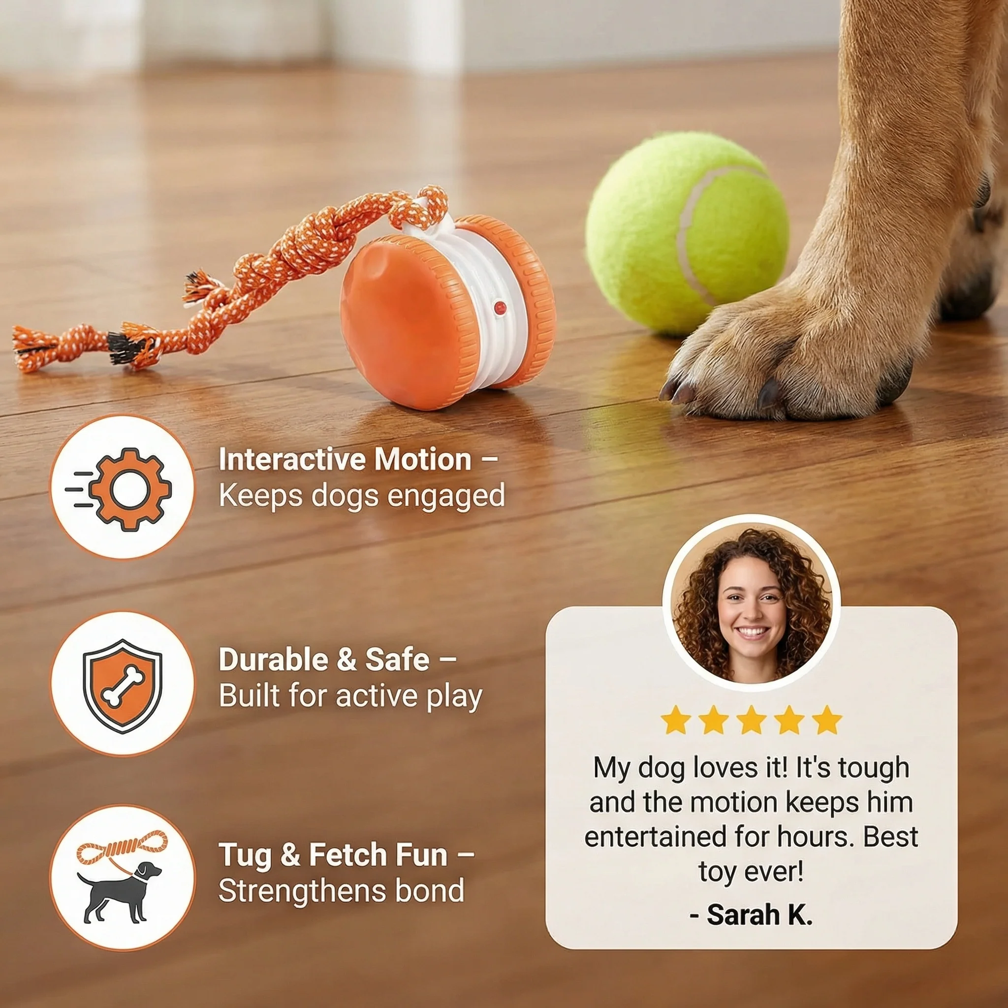Interactive & Durable Dog Ball – Motion Toy with Tug Rope in Dog Colours - Image 2