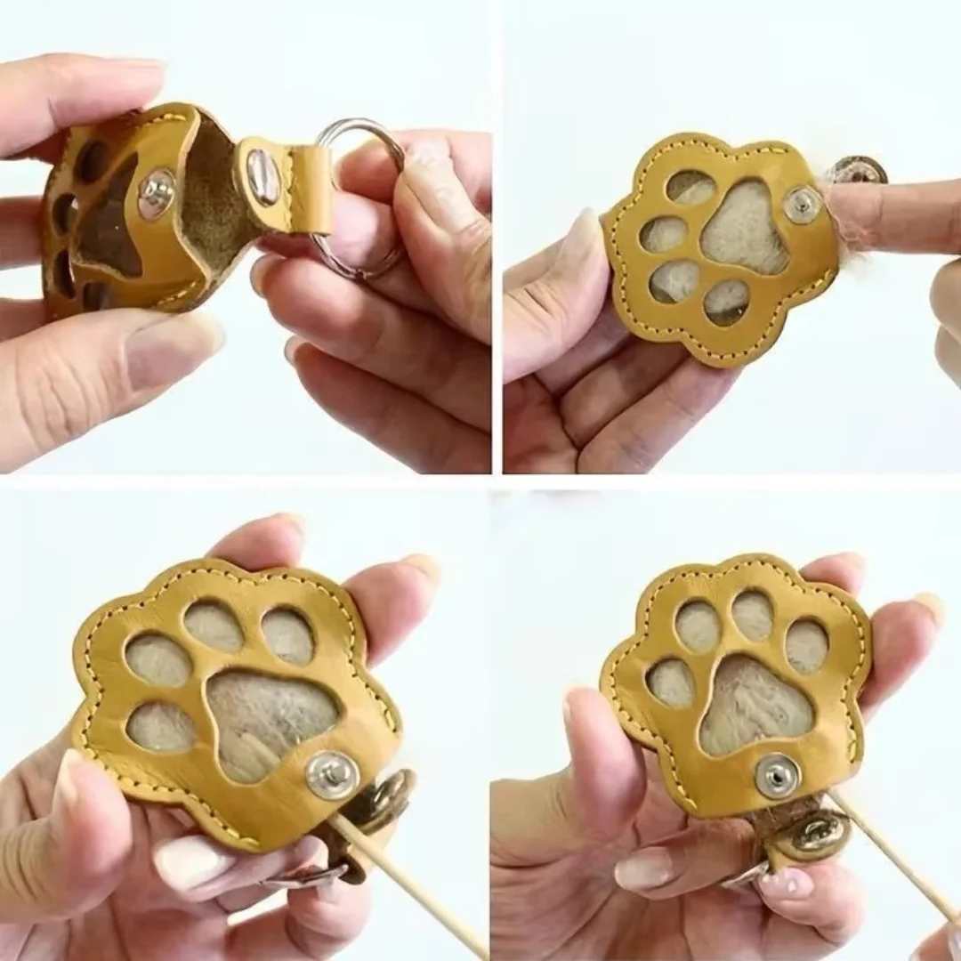 Leather Memorial Pet Hair Storage Keychain - Image 2
