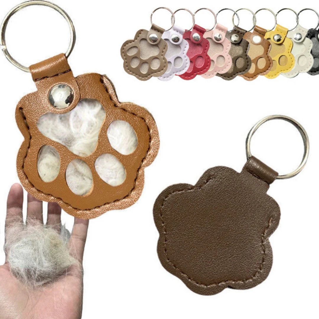 Leather Memorial Pet Hair Storage Keychain - Image 3