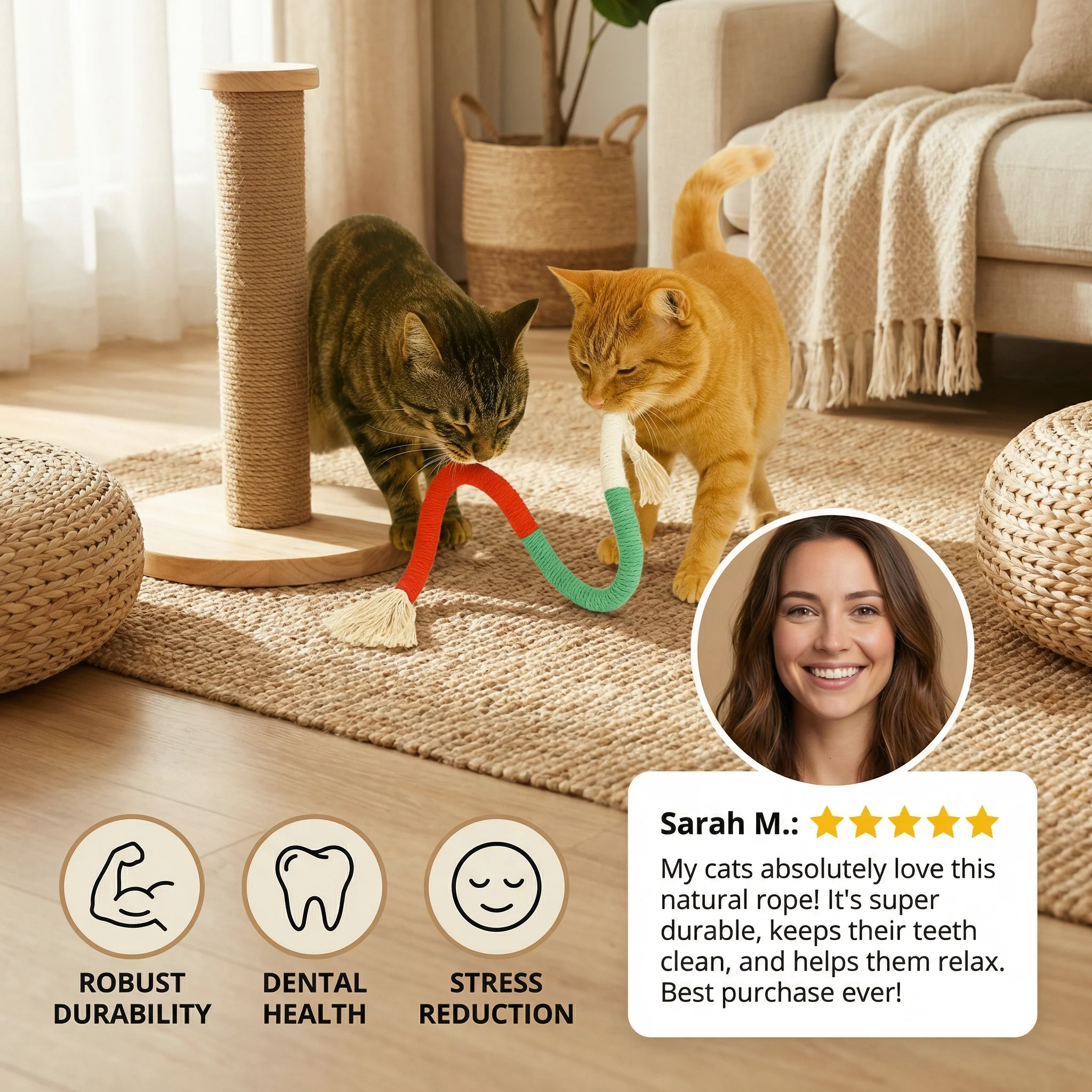 Natural cat chew rope ā robust, promotes dental hygiene and reduces stress - Image 2