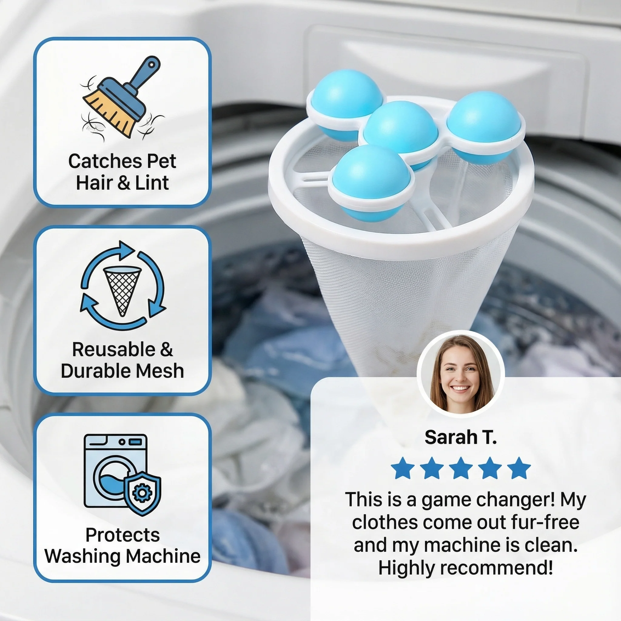 Pet Hair Laundry Filter for Washing Machines – Reusable Mesh Catcher - Image 2