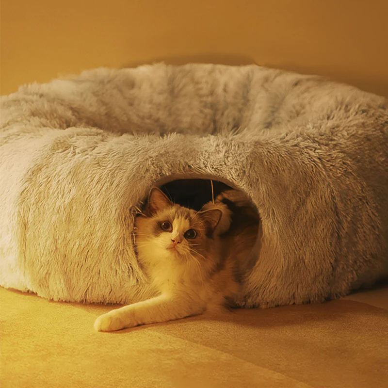 Plush Tunnel Play Bed for Cats - Image 2