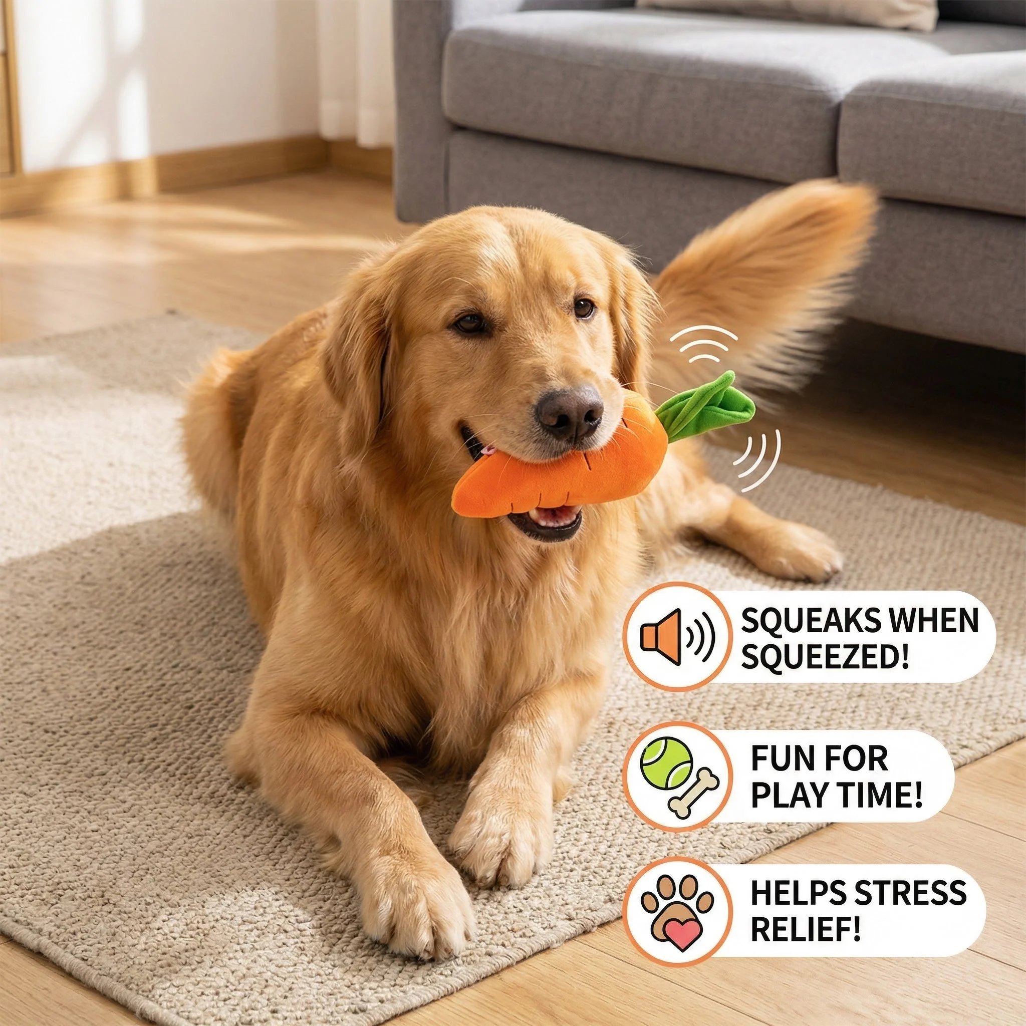 Squeaky carrot dog toy for stress relief and play time - Image 3